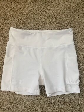 Athleta White Mesh Bike Shorts with Side Pockets